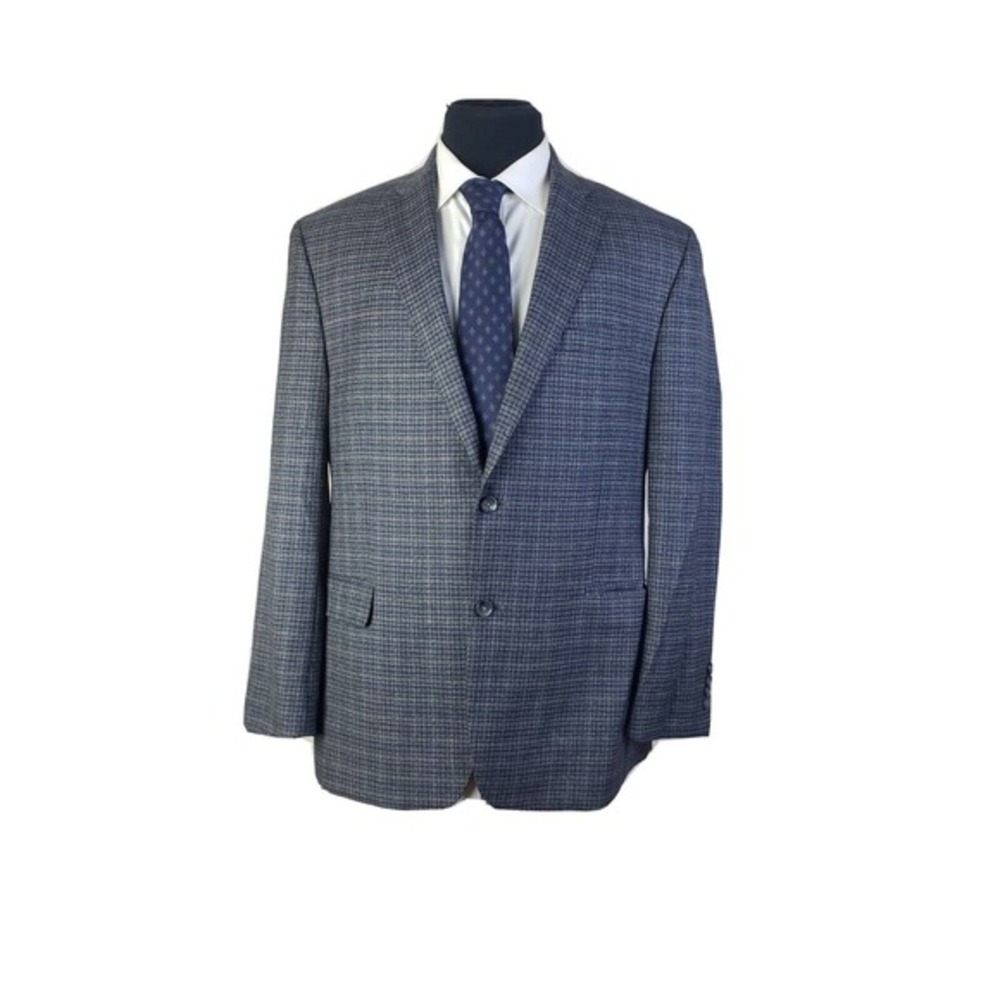 Jos A Bank Signature Blue Gray Check Plaid‎ 2 Button Sport Coat Blazer Mens 43L